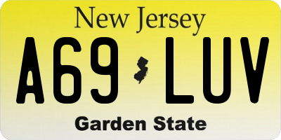 NJ license plate A69LUV
