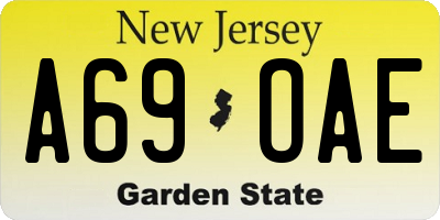 NJ license plate A69OAE
