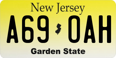 NJ license plate A69OAH