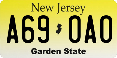 NJ license plate A69OAO