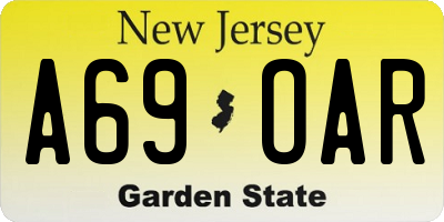 NJ license plate A69OAR
