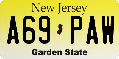 NJ license plate A69PAW