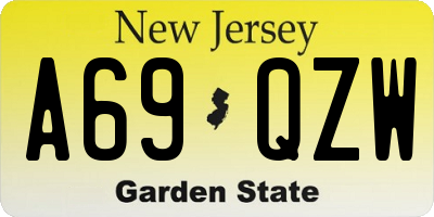 NJ license plate A69QZW