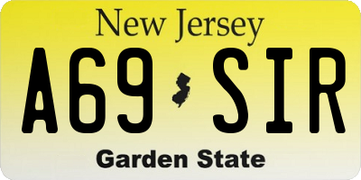 NJ license plate A69SIR