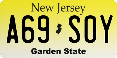 NJ license plate A69SOY