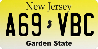 NJ license plate A69VBC