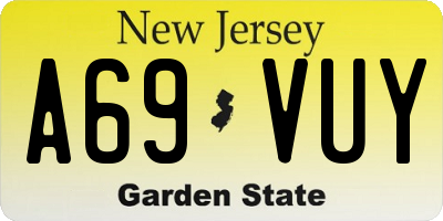 NJ license plate A69VUY