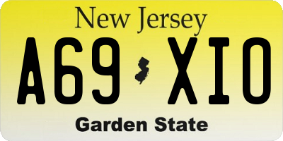 NJ license plate A69XIO