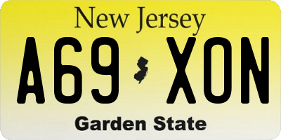 NJ license plate A69XON