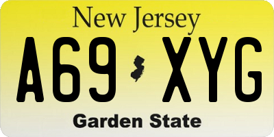 NJ license plate A69XYG
