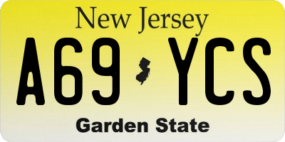 NJ license plate A69YCS