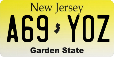 NJ license plate A69YOZ