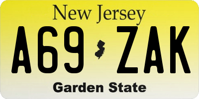 NJ license plate A69ZAK