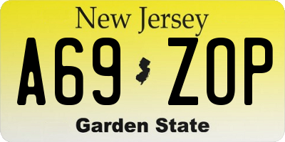 NJ license plate A69ZOP