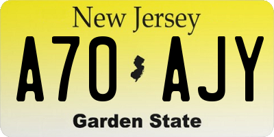 NJ license plate A70AJY