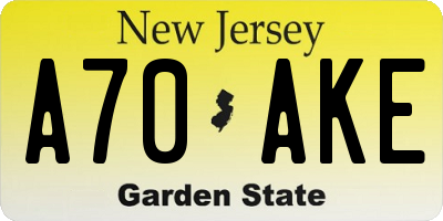 NJ license plate A70AKE