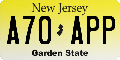 NJ license plate A70APP