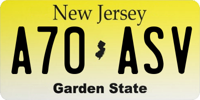 NJ license plate A70ASV