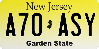 NJ license plate A70ASY