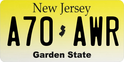 NJ license plate A70AWR