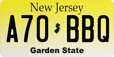 NJ license plate A70BBQ