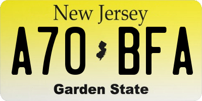 NJ license plate A70BFA
