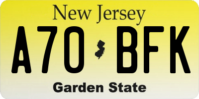 NJ license plate A70BFK