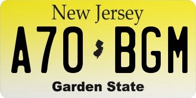 NJ license plate A70BGM