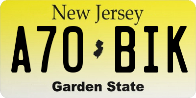 NJ license plate A70BIK