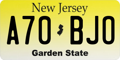 NJ license plate A70BJO
