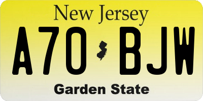 NJ license plate A70BJW