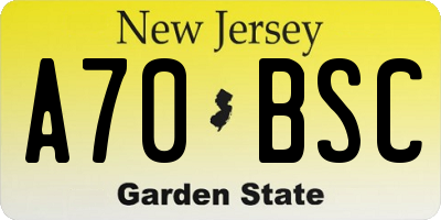 NJ license plate A70BSC