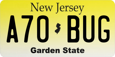 NJ license plate A70BUG