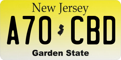 NJ license plate A70CBD