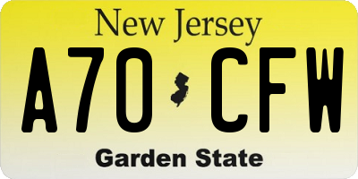 NJ license plate A70CFW