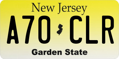 NJ license plate A70CLR