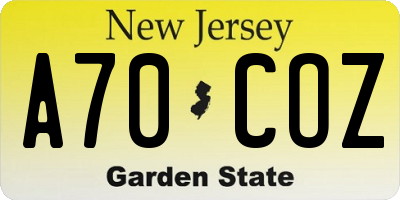 NJ license plate A70COZ