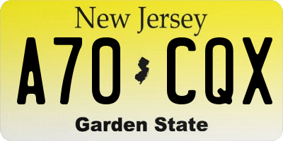 NJ license plate A70CQX