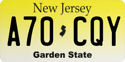 NJ license plate A70CQY