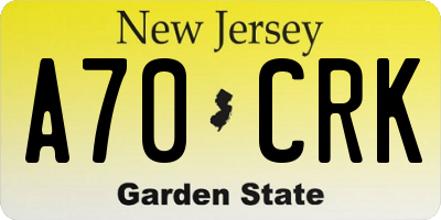 NJ license plate A70CRK