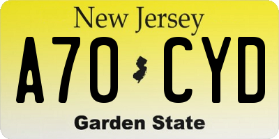 NJ license plate A70CYD