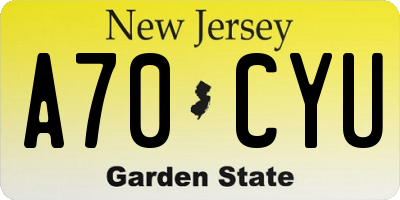 NJ license plate A70CYU