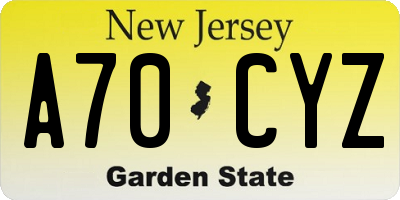 NJ license plate A70CYZ