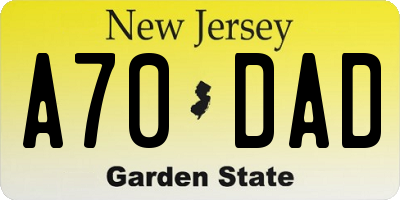 NJ license plate A70DAD