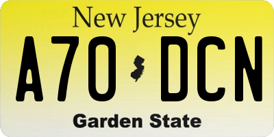 NJ license plate A70DCN