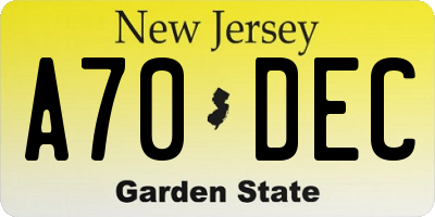 NJ license plate A70DEC