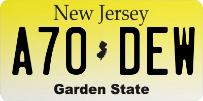 NJ license plate A70DEW