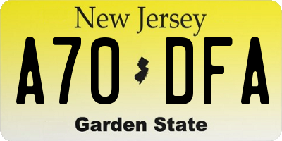 NJ license plate A70DFA