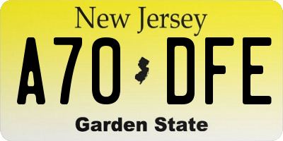 NJ license plate A70DFE