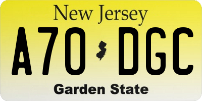 NJ license plate A70DGC